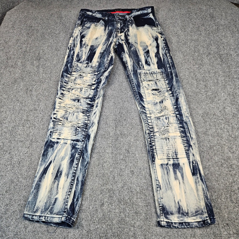 Black‎ Premium Mens Skinny Flex Moto Jeans Acid Wash Distressed Blue 30x30